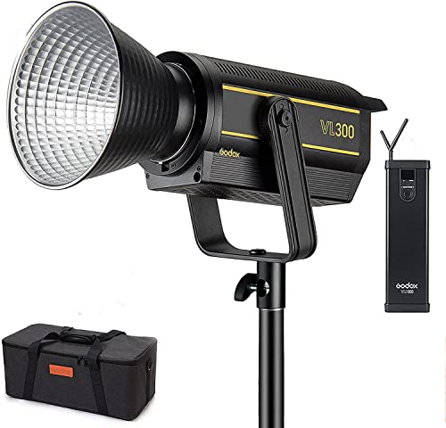 Powerful Godox VL300 LED Video Light + Barndoor Kit with 77000Lux@1m