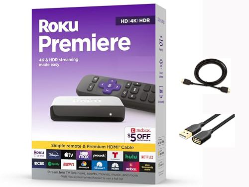 Upgrade to 4K Streaming: Roku Premiere with Wi-Fi, HDMI Cable, and Simple Remote