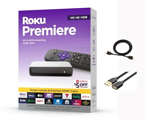Upgrade to 4K Streaming: Roku Premiere with Wi-Fi, HDMI Cable, and Simple Remote