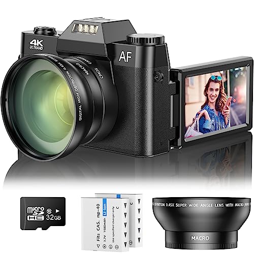 Capture Stunning Moments: 4K Vlogging Camera with 48MP, Flip Screen, Zoom, Autofocus, Wide Angle & Macro Lens