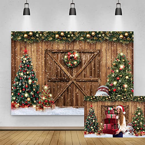 Capture Magical Christmas Memories with OERJU Rustic Barn Wood Door Backdrop