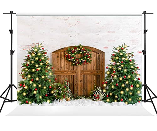 Stunning 10×10ft Christmas Backdrop: Festive Brick Wall & Wooden Door