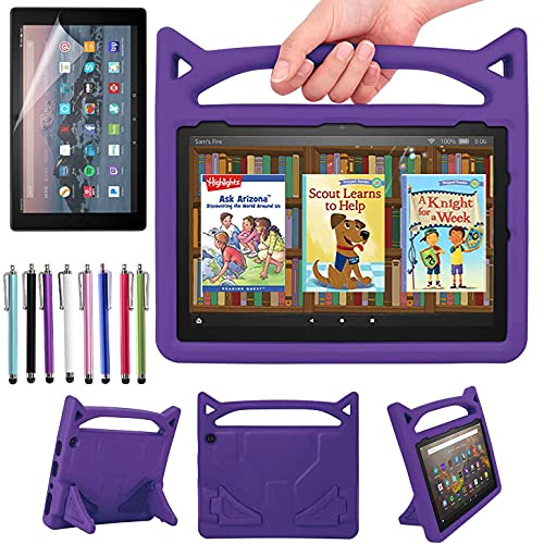 Epicgadget: Lightweight, Shockproof Kids Case for Amazon Fire HD 10 – Protects, Stands, Includes Screen Protector & Stylus (Purple)