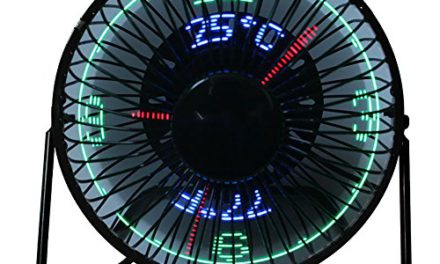 Portable USB LED Fan with 360° Rotation, Clock, Temperature Display – Sleek Black