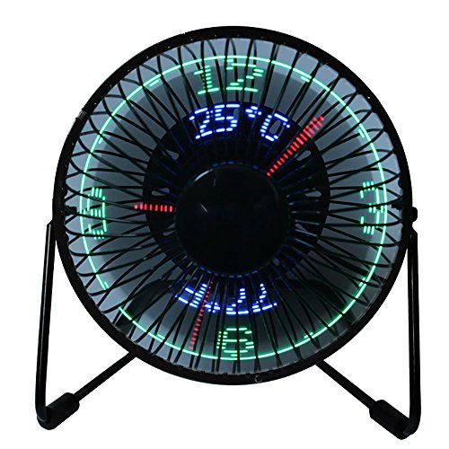 Portable USB LED Fan with 360° Rotation, Clock, Temperature Display – Sleek Black