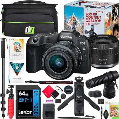 Ultimate Content Creator Kit: Canon EOS R8 + 24-50mm Lens + Microphone + Tripod Grip + Accessories