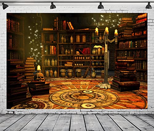 Enchanting 20x10ft Wizard Study Room Backdrop: Ancient Library, Magic Books, Tarot, Alchemy – Perfect for Photography or Photo Booth