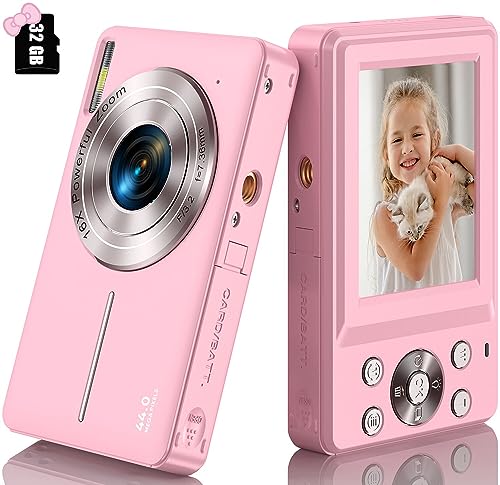 Capture Joy: Compact Pink Kids Camera with 1080P FHD, 44MP, and 16X Zoom – Perfect Gift for Students!