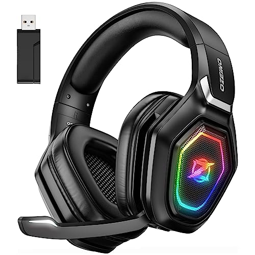 Immersive Gaming: Ozeino Wireless Headset – Crystal Clear Mic, 30h Battery, RGB Lighting