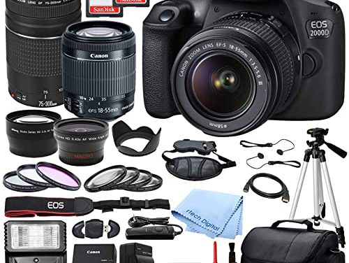 Capture Life’s Moments: Renewed Canon EOS 2000D Rebel T7 DSLR Camera with EF S 18-55mm DC III and 75-300mm III Lenses