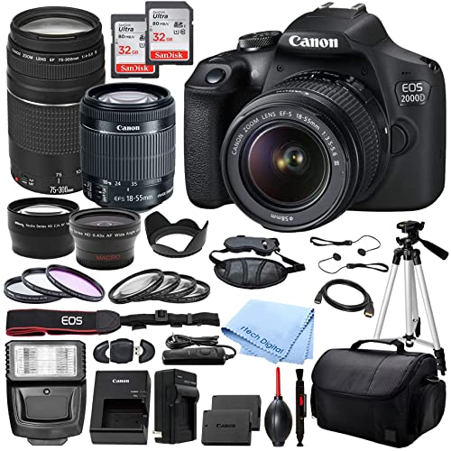 Capture Life’s Moments: Renewed Canon EOS 2000D Rebel T7 DSLR Camera with EF S 18-55mm DC III and 75-300mm III Lenses