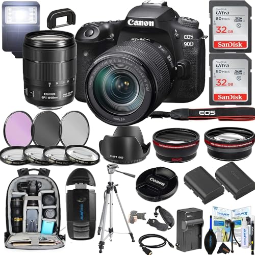 Capture Life’s Brilliance: Canon 90D DSLR Camera + 18-135mm Lens + Sunshine Photo Bundle (Renewed)