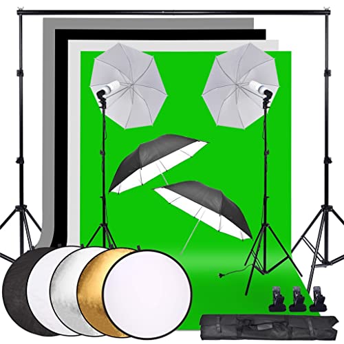 Complete Studio Umbrella Lighting Kit: Enhance Your Photography with 4 Backdrops, 2 Umbrellas, 2 * 135W Bulbs, Reflector & Stand