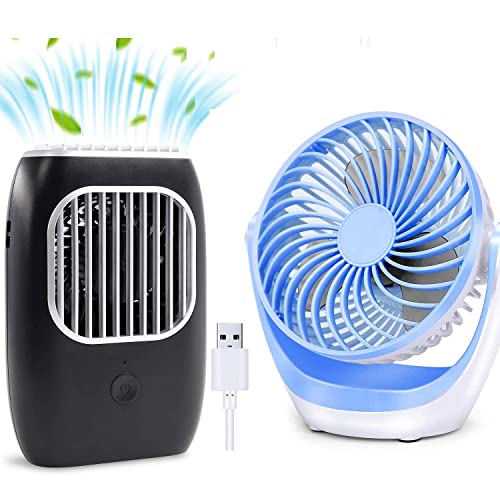 Ultimate Cooling Combo: Aluan USB Desk Fan + Rechargeable Neck Fan