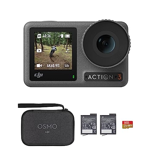 Capture Epic Moments: DJI Osmo Action 3 Combo – 4K Action Cam, Super-Wide FOV, Stabilization, Cold Resistant, 2 Batteries & 32GB microSD