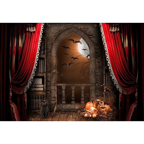 Spooky Halloween Backdrop: Full Moon, Pumpkins, Bats