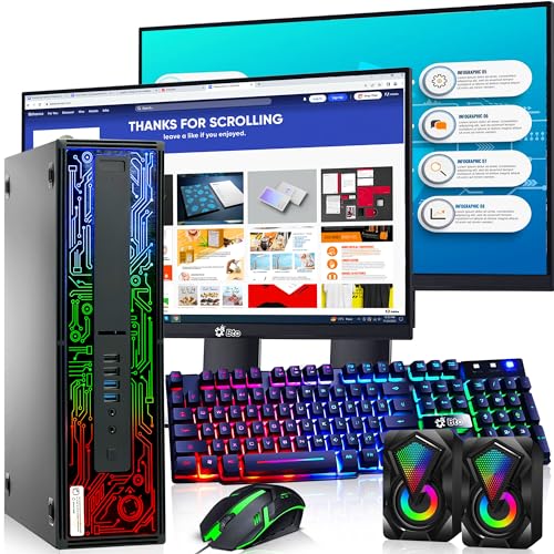 Powerful HP RGB Desktop PC with Intel Core i5, 16GB RAM, 1TB SSD, Dual 22″ Monitors, Gaming Keyboard & Mouse, WiFi & Bluetooth, Windows 10 Pro (Renewed)