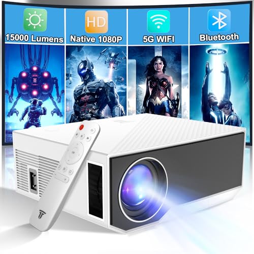 Powerful Wifi & Bluetooth Projector – Wielio 500 ANSI: Native 1080P, 15000 Lumen, 4K, Portable Home Video Projector for iPhone, Android, TV Stick, PS5, PC, Laptop.