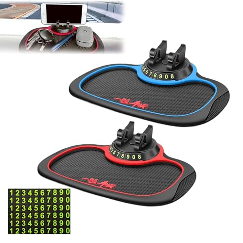 Car Dashboard Mat with Phone Holder: Skid-Free & Multi-Purpose (Blue+Red)