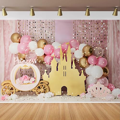 Captivating Pink Balloons Princess Backdrop: Perfect for Girl’s Sweet One Birthday Party!