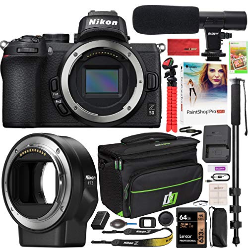 Nikon Z50 Camera Body: 4K UHD, FTZ Lens Adapter, Travel Bundle