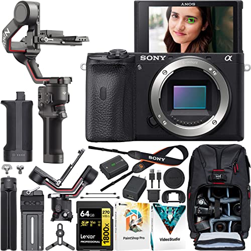 Sony a6600 Filmmaker’s Bundle: Capture Stunning 4K with DJI RS 3 Gimbal, Deco Gear Backpack, 64GB High Speed Card & Software