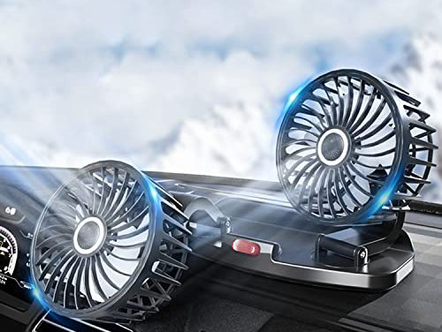 Powerful Qidoe USB Car Fan: Cool Your Ride with Adjustable Dual Head, Strong Wind & Variable Speed