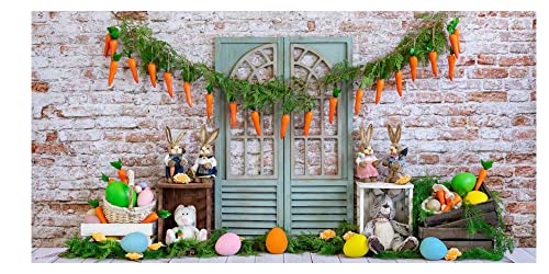 Capture the Magic: Easter Photography Backdrop with Colorful Eggs, Garden Door, and Wood Floor