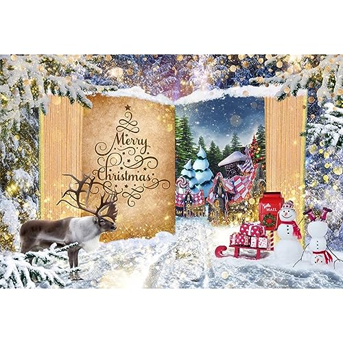 Enchanting Winter Wonderland Photo Backdrop: Forest, Reindeer, Snowman, Xmas Eve, Baby Shower, Birthday Party